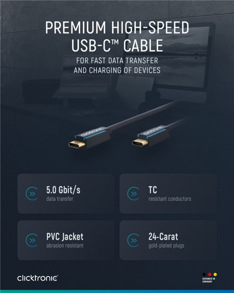 ClickTronic USB-C™ 3.2 Gen 1-kabel Premium-kabel | USB-C™-kontakt USB-C™-kontakt | 2,0 m | 5 Gbit/s