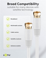 Goobay SAT-antennekabel (80 dB), dobbeltskjermet gullbelagt, F-plugg > F-plugg (helskjermet)