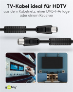 Goobay Antennekabel med ferritt (80 dB), dobbeltskjermet koaksialplugg > koaksialplugg (helskjermet), 2,5 m Goobay Antennekabel med ferritt (80 dB), dobbeltskjermet koaksialplugg > koaksialplugg (helskjermet), 2,5 m