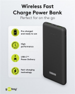 Goobay Trådløs hurtigladende powerbank på 10 000 mAh (USB-C™ PD, QC 3.0) Trådløs hurtigladeteknologi - ingen flere sammenfiltrede kabler og perfekt for reising