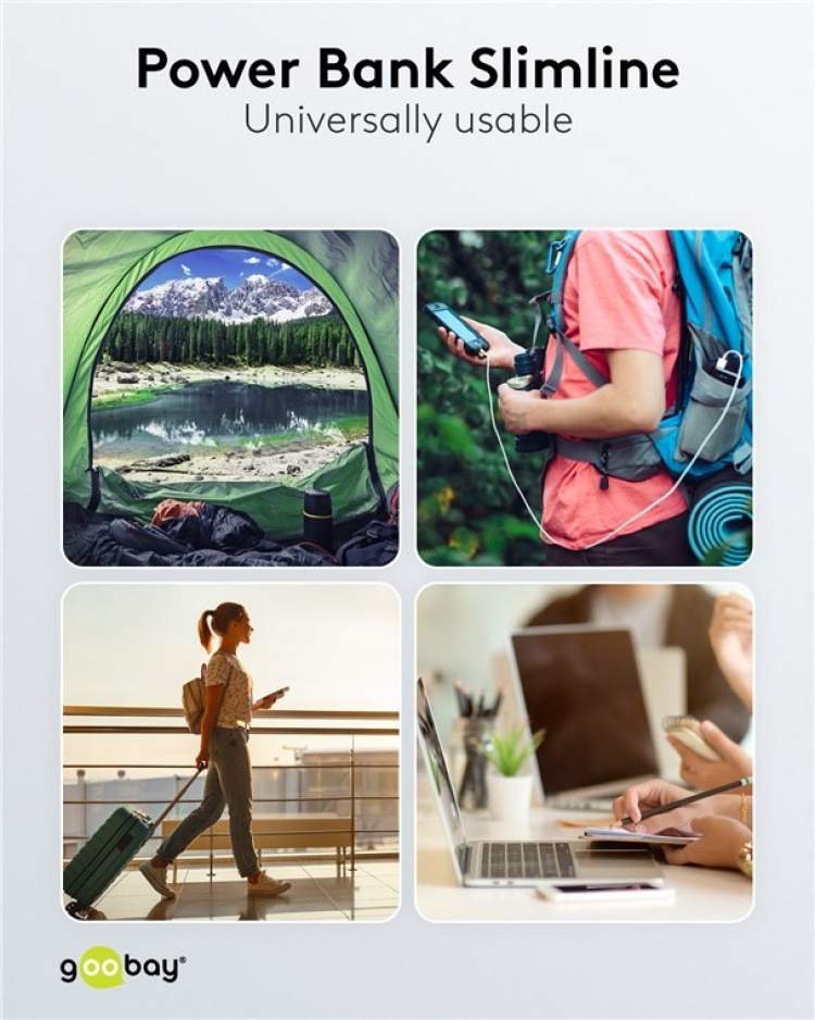 Goobay Powerbank Slimline 10.000 mAh Kraftig 10.000 mAh med statusdisplay Goobay Powerbank Slimline 10.000 mAh Kraftig 10.000 mAh med statusdisplay