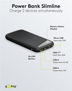 Goobay Powerbank Slimline 10.000 mAh Kraftig 10.000 mAh med statusdisplay Goobay Powerbank Slimline 10.000 mAh Kraftig 10.000 mAh med statusdisplay