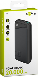 Goobay Quick Charge Powerbank 20 000 mAh (USB-C™ PD, QC 3.0) Kraftig powerbank med statusdisplay, kompatibel med Quick Charge Goobay Quick Charge Powerbank 20 000 mAh (USB-C™ PD, QC 3.0) Kraftig powerbank med statusdisplay, kompatibel med Quick Charge
