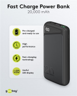Goobay Quick Charge Powerbank 20 000 mAh (USB-C™ PD, QC 3.0) Kraftig powerbank med statusdisplay, kompatibel med Quick Charge Goobay Quick Charge Powerbank 20 000 mAh (USB-C™ PD, QC 3.0) Kraftig powerbank med statusdisplay, kompatibel med Quick Charge