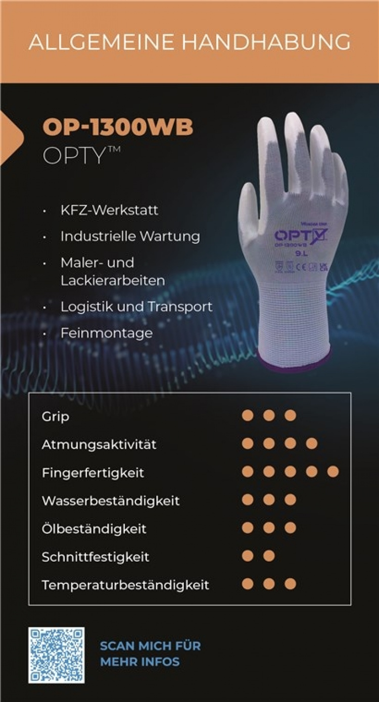 Wonder Grip OP-1300WB Bilverksted, Presisjonsmontering, Industrielt vedlikehold, Maling og lakkering, Logistikk og transport, Størrelse: M/8