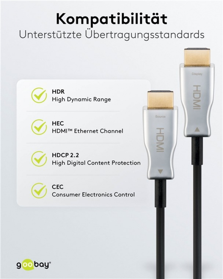 Goobay Høyhastighets optisk hybrid HDMI™-kabel med Ethernet (AOC) Høyhastighetskabel, 4K @ 60 Hz, for lange overføringsavstander, 70 m