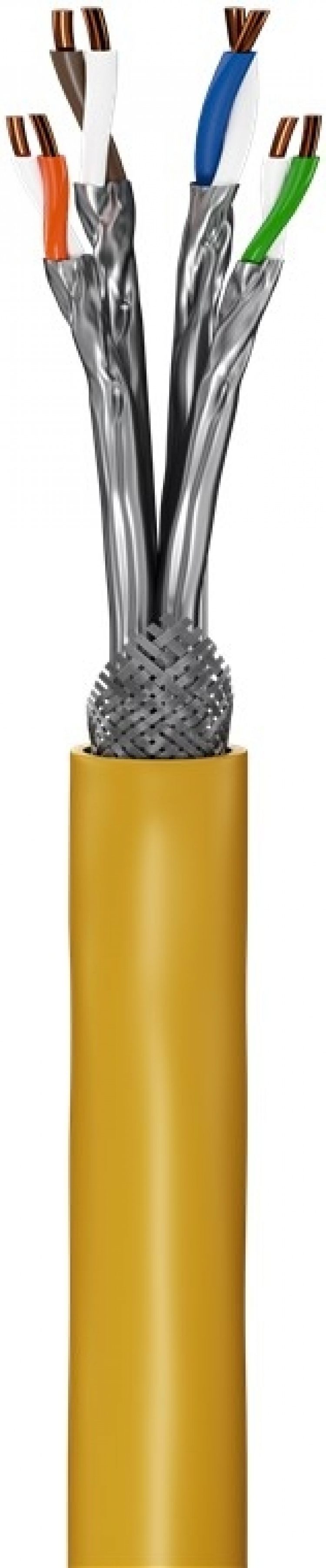 Goobay GHMT-sertifisert CAT 8.1 installasjonskabel, S/FTP (PiMF), gul kobberleder (CU), AWG 22/1 (solid), halogenfri (LSZH), 50 m