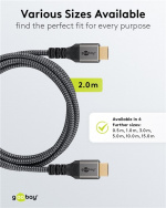 Goobay Høyhastighets HDMI™-kabel med Ethernet, 2 m, Sharkskin Grey HDMI™-kontakt (type A) > HDMI™-kontakt (type A)
