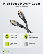 Goobay Høyhastighets HDMI™-kabel med Ethernet, 5 m, Sharkskin Grey HDMI™-kontakt (type A) > HDMI™-kontakt (type A)