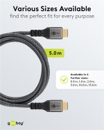 Goobay Høyhastighets HDMI™-kabel med Ethernet, 5 m, Sharkskin Grey HDMI™-kontakt (type A) > HDMI™-kontakt (type A)