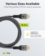 Goobay Høyhastighets HDMI™-kabel med Ethernet, 10 m, Sharkskin Grey HDMI™-kontakt (type A) > HDMI™-kontakt (type A) Goobay Høyhastighets HDMI™-kabel med Ethernet, 10 m, Sharkskin Grey HDMI™-kontakt (type A) > HDMI™-kontakt (type A)