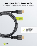 Goobay Ultra High Speed HDMI™-kabel, 0,5 m, Sharkskin Grey HDMI™-kontakt (type A) > HDMI™-kontakt (type A)