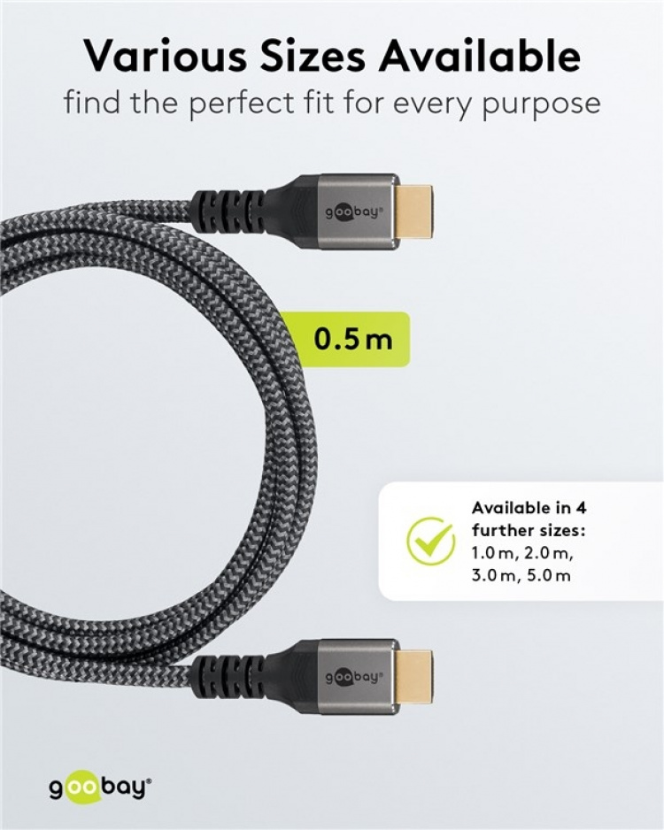 Goobay Ultra High Speed HDMI™-kabel, 0,5 m, Sharkskin Grey HDMI™-kontakt (type A) > HDMI™-kontakt (type A)