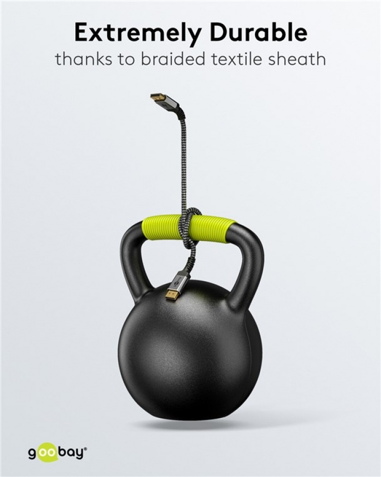 Goobay DisplayPort-kabel, DP 1.4, 5 m, Sharkskin Grey Displayport™-plugg > Displayport™-plugg