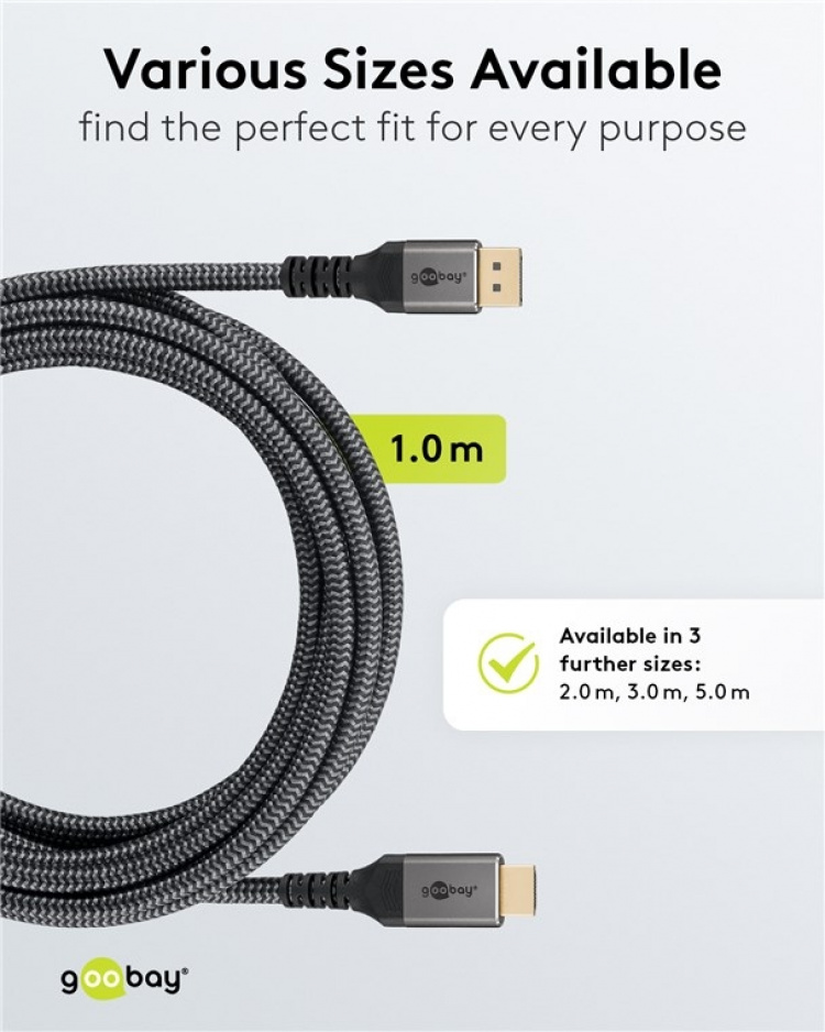 Goobay DisplayPort™ til HDMI™-kabel, 1 m, Sharkskin Grey Displayport™-plugg > HDMI™-kontakt (type A)