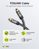 Goobay TOSLINK-kabel, 2 m, Sharkskin Grey Toslink-kontakt > Toslink-kontakt