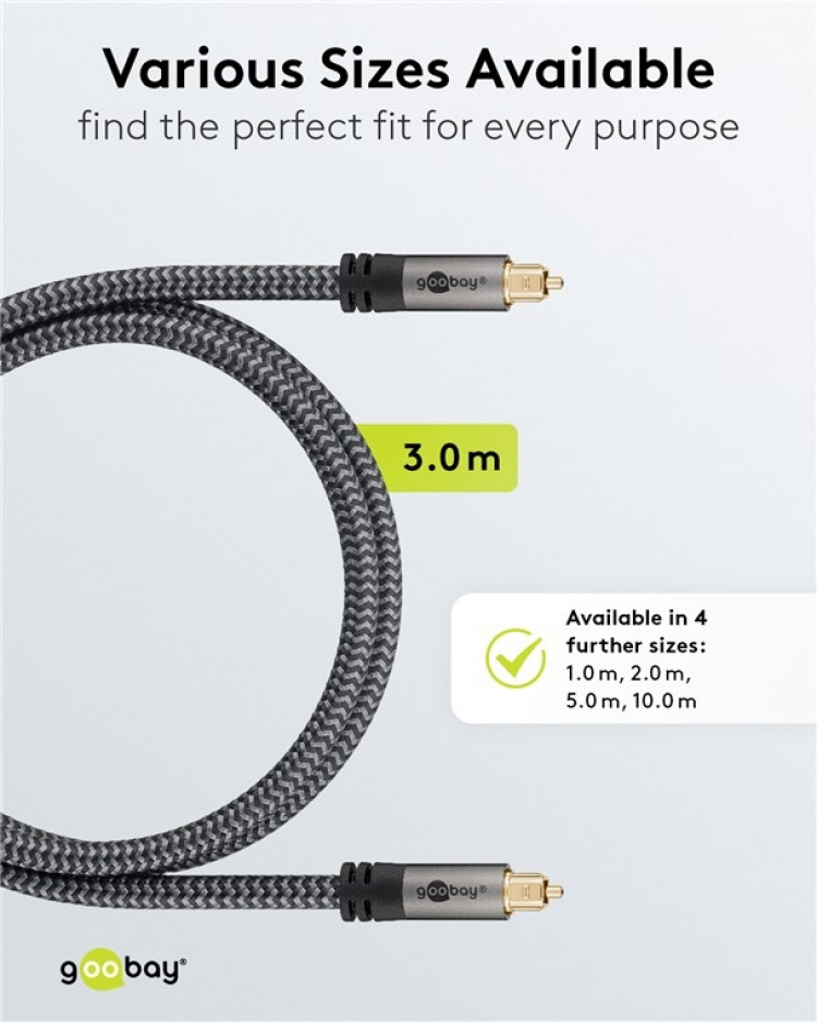 Goobay TOSLINK-kabel, 3 m, Sharkskin Grey Toslink-kontakt > Toslink-kontakt