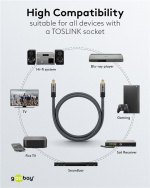 Goobay TOSLINK-kabel, 3 m, Sharkskin Grey Toslink-kontakt > Toslink-kontakt