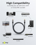 Goobay TOSLINK-kabel, 5 m, Sharkskin Grey Toslink-kontakt > Toslink-kontakt