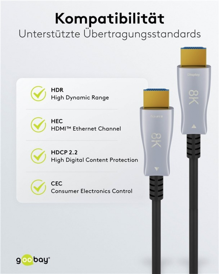 Goobay Ultrahøyhastighets optisk hybrid HDMI™-kabel med Ethernet (AOC) høyhastighetskabel, 8K @ 60 Hz/ 4K @ 120 Hz, for lange overføringsavstander, 40 m