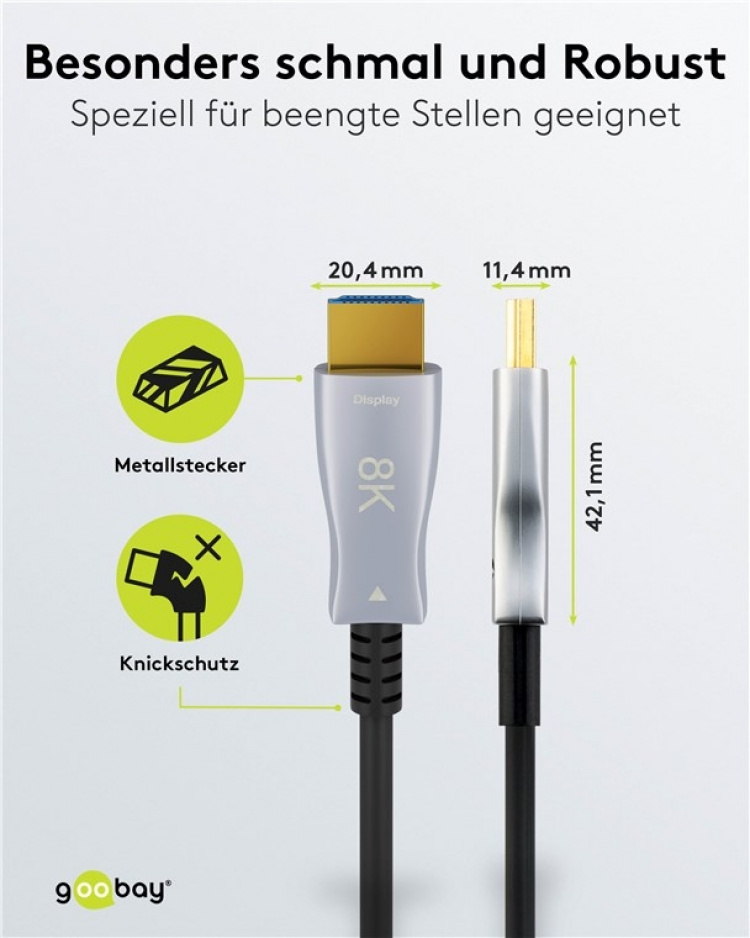 Goobay Ultrahøyhastighets optisk hybrid HDMI™-kabel med Ethernet (AOC) høyhastighetskabel, 8K @ 60 Hz/ 4K @ 120 Hz, for lange overføringsavstander, 100 m