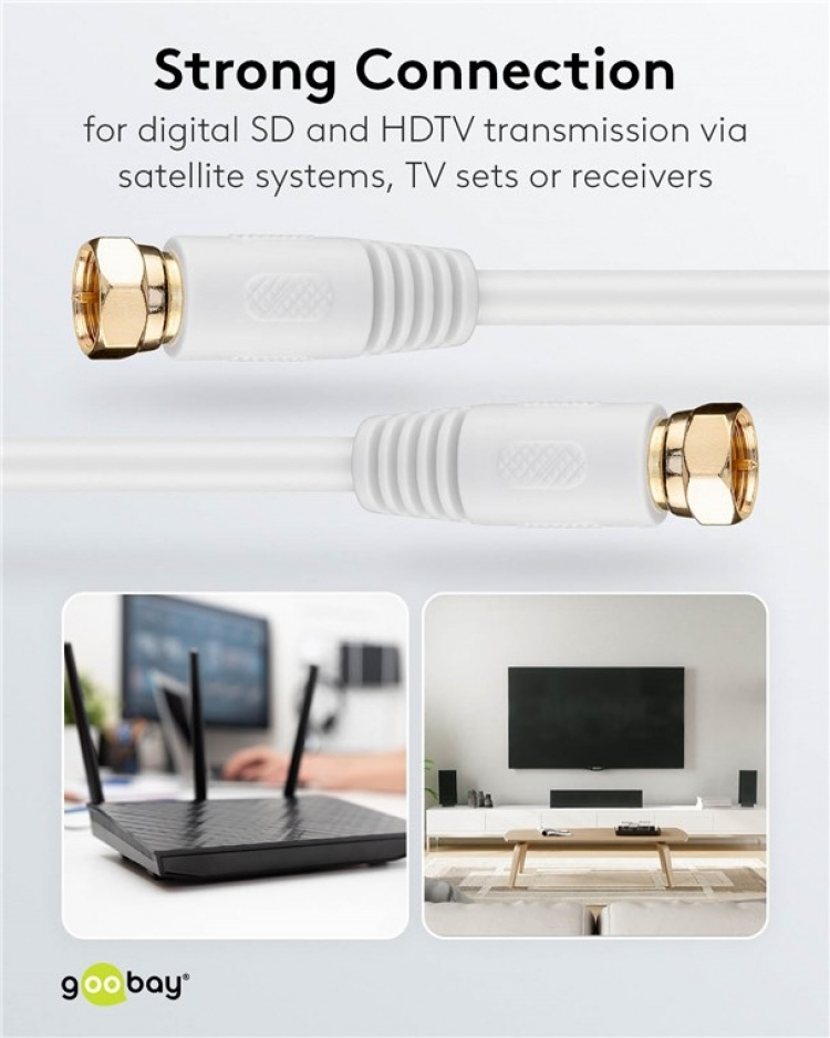 Goobay SAT-antennekabel (80 dB), dobbeltskjermet F-plugg > F-plugg (helskjermet), 3,5 m