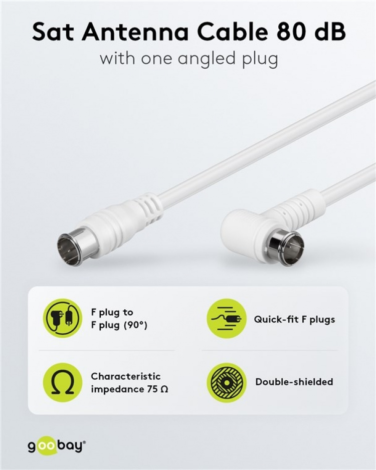 Goobay Vinklet SAT-antennekabel (80 dB), dobbeltskjermet F-plugg (quick) > F-plugg (quick) 90° (helskjermet), 3,5 m