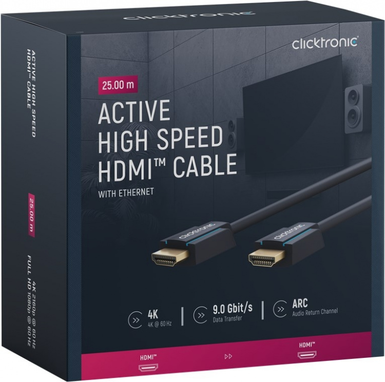 ClickTronic Aktiv høyhastighets HDMI™-kabel med Ethernet Premium-kabel | 1x HDMI™-kontakt >> 1x HDMI™-kontakt | 25,0 m | UHD 4K @ 60 Hz