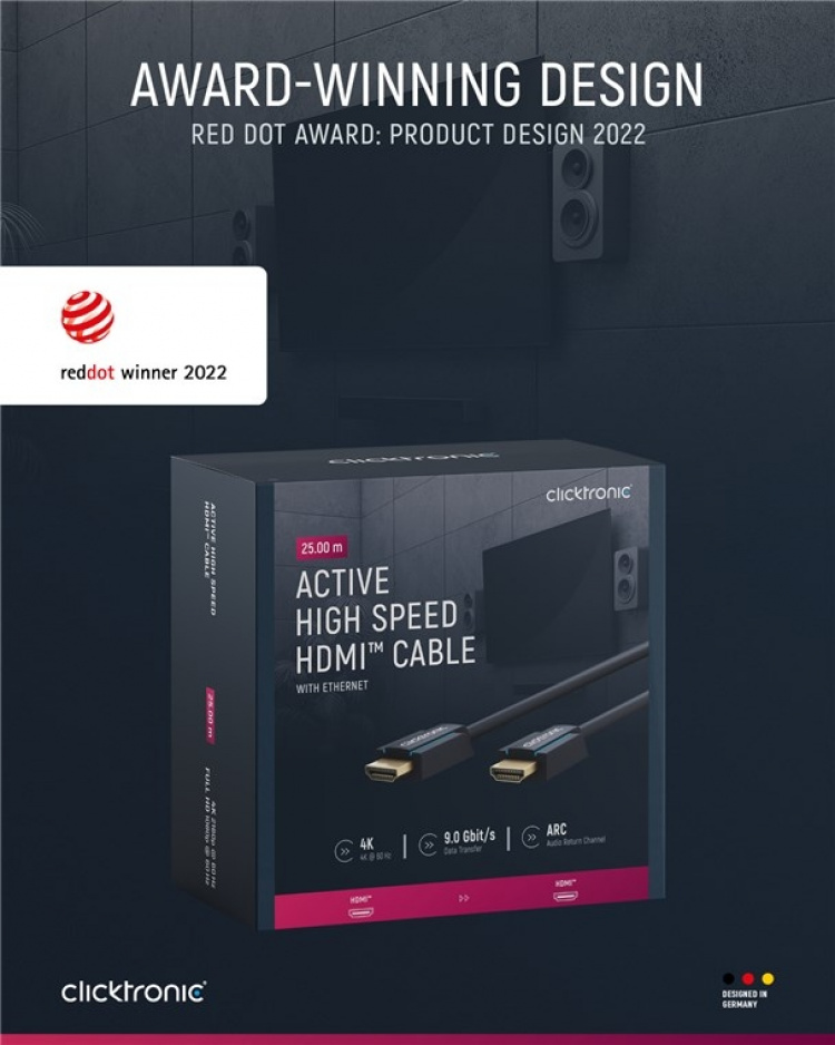 ClickTronic Aktiv høyhastighets HDMI™-kabel med Ethernet Premium-kabel | 1x HDMI™-kontakt >> 1x HDMI™-kontakt | 25,0 m | UHD 4K @ 60 Hz