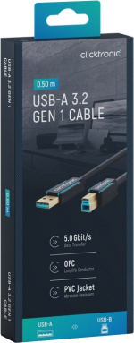 ClickTronic Adapterkabel fra USB-A til USB-B 3.0 Premium-kabel | USB A-kontakt USB B 3.0-kontakt | 0,5 m | 5 Gbit/s ClickTronic Adapterkabel fra USB-A til USB-B 3.0 Premium-kabel | USB A-kontakt USB B 3.0-kontakt | 0,5 m | 5 Gbit/s