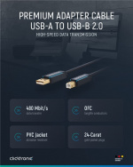 ClickTronic Adapterkabel fra USB-A til USB-B 2.0 Premium-kabel | USB A-kontakt USB B 2.0-kontakt | 1,8 m | 480 Mbit/s ClickTronic Adapterkabel fra USB-A til USB-B 2.0 Premium-kabel | USB A-kontakt USB B 2.0-kontakt | 1,8 m | 480 Mbit/s