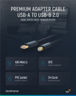 ClickTronic Adapterkabel fra USB-A til USB-B 2.0 Premium-kabel | USB A-kontakt USB B 2.0-kontakt | 3,0 m | 480 Mbit/s ClickTronic Adapterkabel fra USB-A til USB-B 2.0 Premium-kabel | USB A-kontakt USB B 2.0-kontakt | 3,0 m | 480 Mbit/s