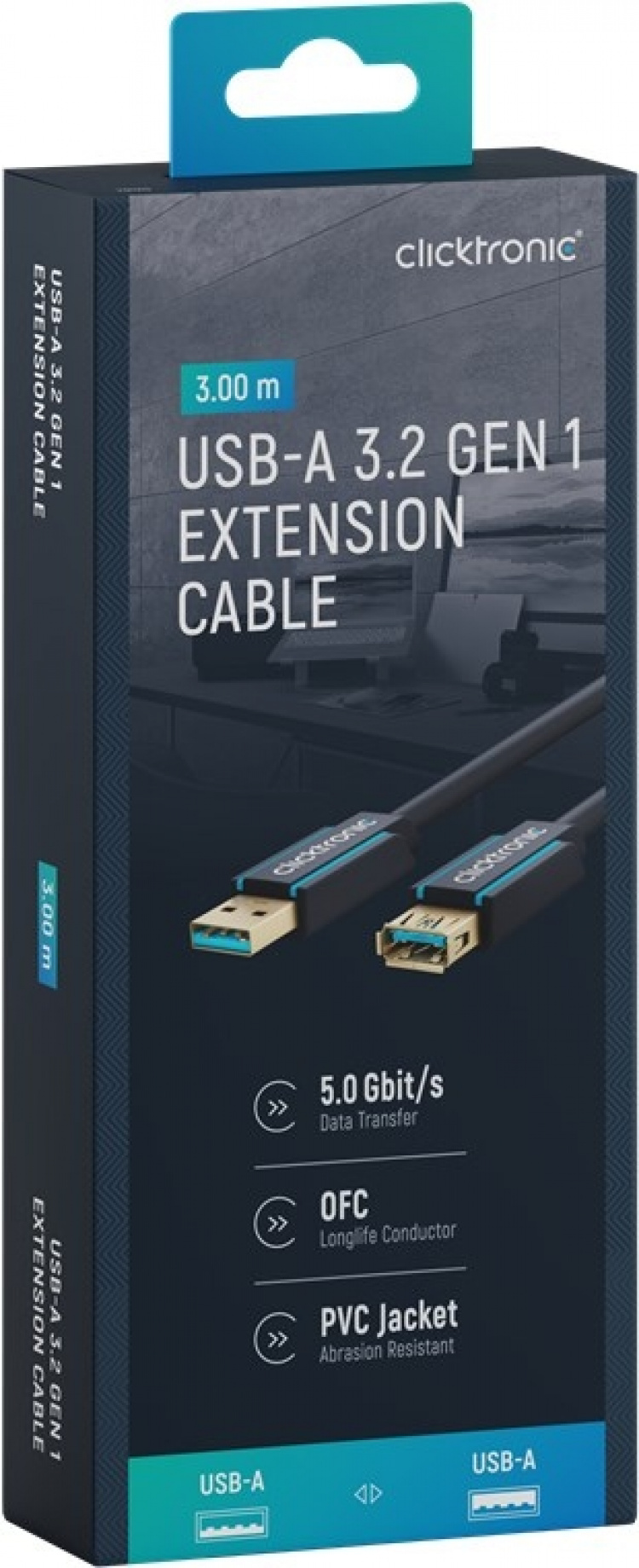 ClickTronic Forlengelseskabel USB-A Premium-kabel | USB A hann USB A hunn | 3,0 m | 5 Gbit/s ClickTronic Forlengelseskabel USB-A Premium-kabel | USB A hann USB A hunn | 3,0 m | 5 Gbit/s