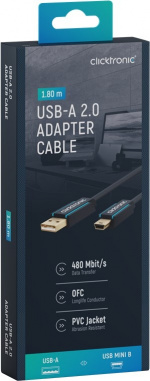 ClickTronic Adapterkabel fra USB A til USB Mini B 2.0 Premium-kabel | USB A-kontakt USB mini B-kontakt | 1,8 m | 480 Mbit/s