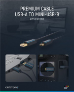 ClickTronic Adapterkabel fra USB A til USB Mini B 2.0 Premium-kabel | USB A-kontakt USB mini B-kontakt | 1,8 m | 480 Mbit/s