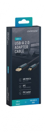 ClickTronic Adapterkabel fra USB A til USB Mini B 2.0 Premium-kabel | USB A-kontakt USB mini B-kontakt | 3,0 m | 480 Mbit/s