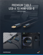ClickTronic Adapterkabel fra USB A til USB Mini B 2.0 Premium-kabel | USB A-kontakt USB mini B-kontakt | 3,0 m | 480 Mbit/s