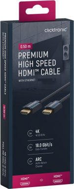 ClickTronic Premium høyhastighets HDMI™-kabel med Ethernet Premium-kabel | 1x HDMI™-kontakt 1x HDMI™-kontakt | 0,5 m | UHD 4K @ 60 Hz ClickTronic Premium høyhastighets HDMI™-kabel med Ethernet Premium-kabel | 1x HDMI™-kontakt 1x HDMI™-kontakt | 0,5 m | UHD 4K @ 60 Hz