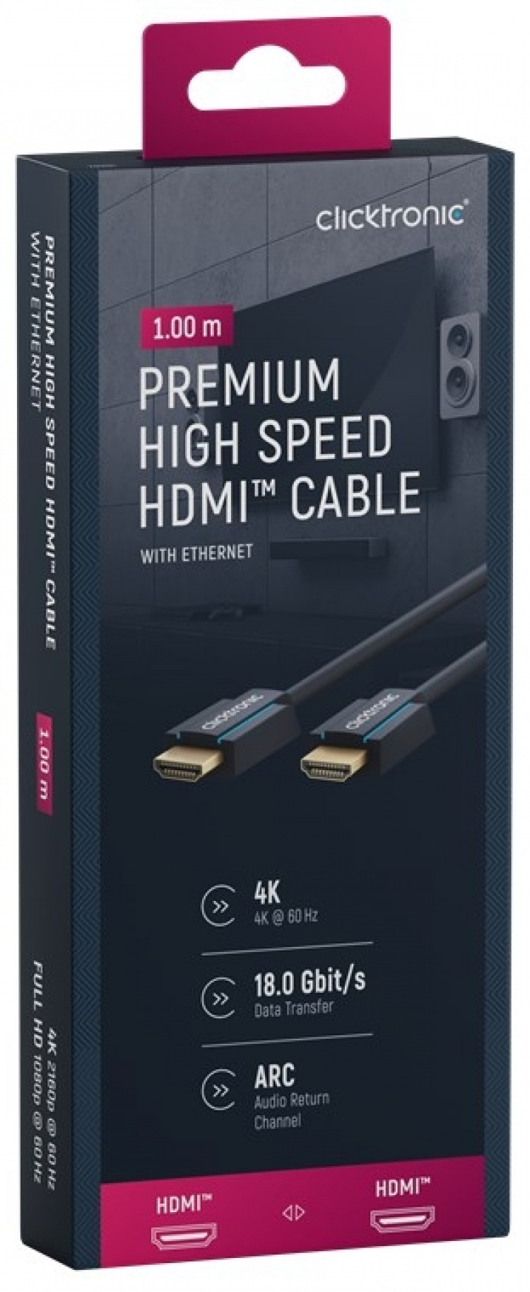 ClickTronic Premium høyhastighets HDMI™-kabel med Ethernet Premium-kabel | 1x HDMI™-kontakt 1x HDMI™-kontakt | 1,0 m | UHD 4K @ 60 Hz