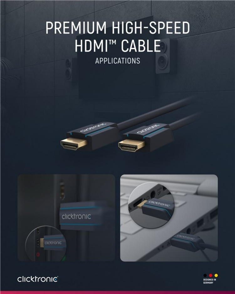 ClickTronic Premium høyhastighets HDMI™-kabel med Ethernet Premium-kabel | 1x HDMI™-kontakt 1x HDMI™-kontakt | 1,0 m | UHD 4K @ 60 Hz