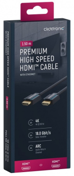 ClickTronic Premium høyhastighets HDMI™-kabel med Ethernet Premium-kabel | 1x HDMI™-kontakt 1x HDMI™-kontakt | 1,5 m | UHD 4K @ 60 Hz