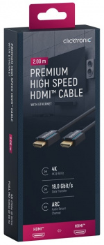 ClickTronic Premium høyhastighets HDMI™-kabel med Ethernet Premium-kabel | 1x HDMI™-kontakt 1x HDMI™-kontakt | 2,0 m | UHD 4K @ 60 Hz ClickTronic Premium høyhastighets HDMI™-kabel med Ethernet Premium-kabel | 1x HDMI™-kontakt 1x HDMI™-kontakt | 2,0 m | UHD 4K @ 60 Hz