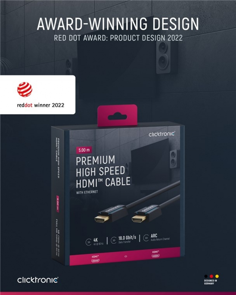 ClickTronic Premium høyhastighets HDMI™-kabel med Ethernet Premium-kabel | 1x HDMI™-kontakt 1x HDMI™-kontakt | 5,0 m | UHD 4K @ 60 Hz