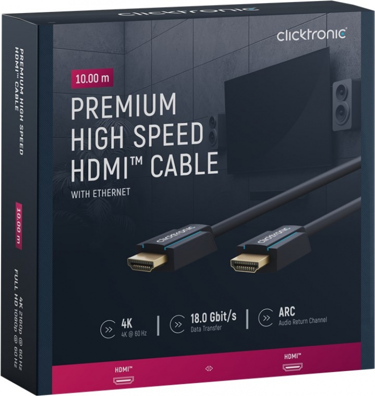 ClickTronic Høyhastighets HDMI™-kabel med Ethernet Premium-kabel | 1x HDMI™-kontakt 1x HDMI™-kontakt | 10,0 m | UHD 4K @ 60 Hz ClickTronic Høyhastighets HDMI™-kabel med Ethernet Premium-kabel | 1x HDMI™-kontakt 1x HDMI™-kontakt | 10,0 m | UHD 4K @ 60 Hz