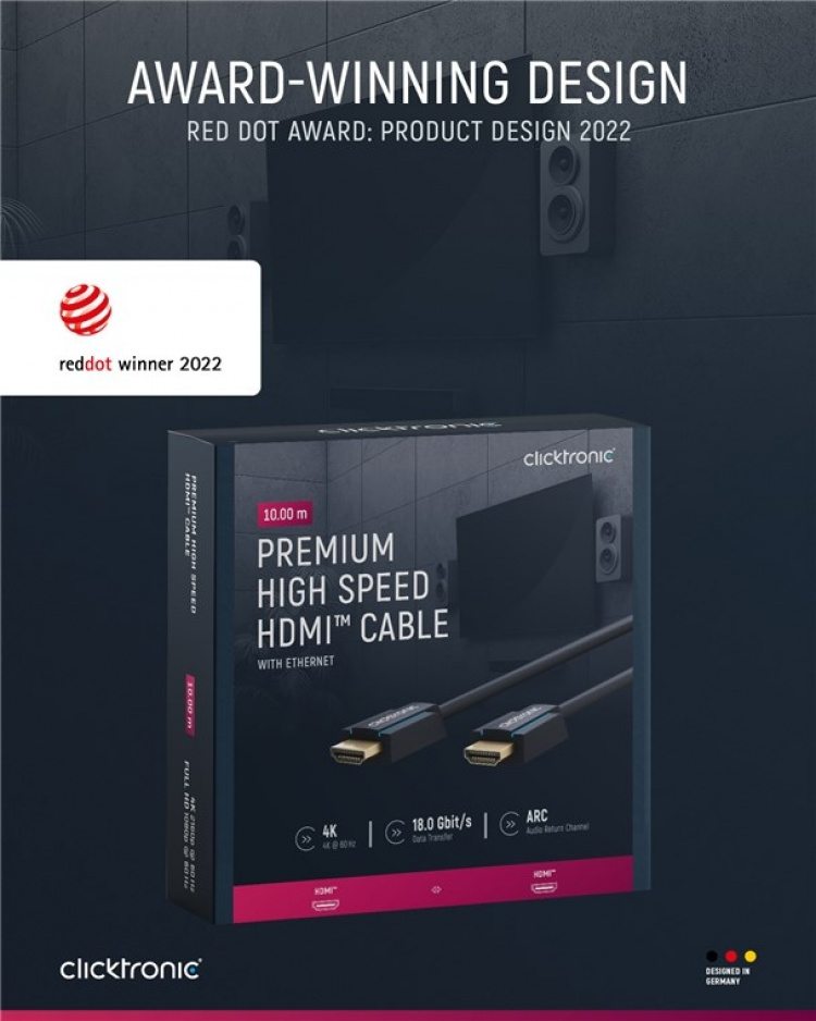ClickTronic Høyhastighets HDMI™-kabel med Ethernet Premium-kabel | 1x HDMI™-kontakt 1x HDMI™-kontakt | 10,0 m | UHD 4K @ 60 Hz ClickTronic Høyhastighets HDMI™-kabel med Ethernet Premium-kabel | 1x HDMI™-kontakt 1x HDMI™-kontakt | 10,0 m | UHD 4K @ 60 Hz