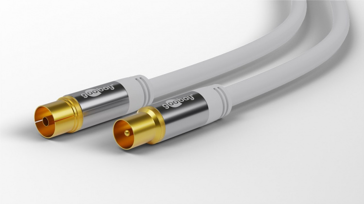 Goobay TV-antennekabel (135 dB), 4 x skjermet gullbelagt, koaksialstikk > koaksialplugg, 3 m