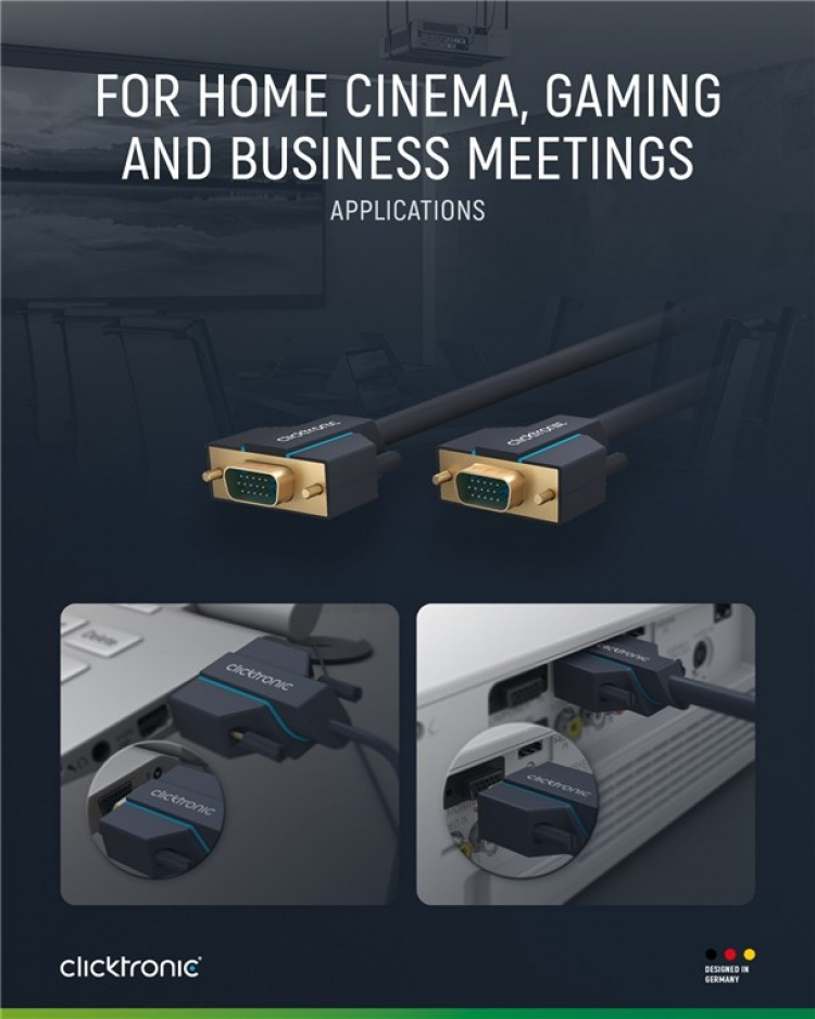ClickTronic VGA-kabel Premium-kabel | 1x VGA-kontakt 1x VGA-kontakt | 3,0 m | SXGA @ 75 Hz ClickTronic VGA-kabel Premium-kabel | 1x VGA-kontakt 1x VGA-kontakt | 3,0 m | SXGA @ 75 Hz