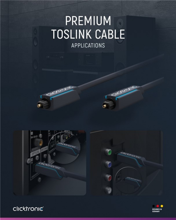 ClickTronic Toslink-kabel Premium-kabel | 1x Toslink-kontakt 1x Toslink-kontakt 1x Toslink-kontakt | 0,5 m | Polymerfiberoptisk kabel ClickTronic Toslink-kabel Premium-kabel | 1x Toslink-kontakt 1x Toslink-kontakt 1x Toslink-kontakt | 0,5 m | Polymerfiberoptisk kabel