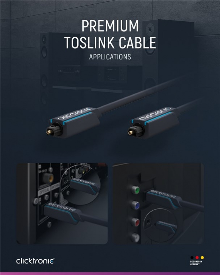 ClickTronic Toslink-kabel Premium-kabel | 1x Toslink-kontakt 1x Toslink-kontakt 1x Toslink-kontakt | 1,0 m | Polymerfiberoptisk kabel ClickTronic Toslink-kabel Premium-kabel | 1x Toslink-kontakt 1x Toslink-kontakt 1x Toslink-kontakt | 1,0 m | Polymerfiberoptisk kabel