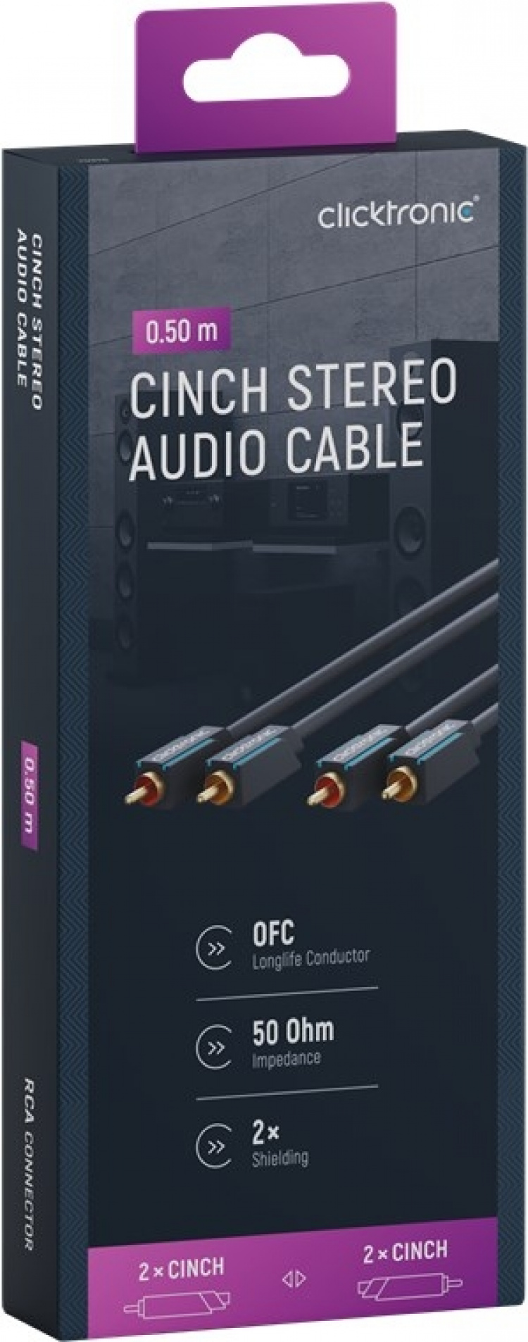 ClickTronic RCA-kabel, stereo Premium-kabel | 2x RCA-plugg 2x RCA-plugg | 0,5 m | OFC innerleder